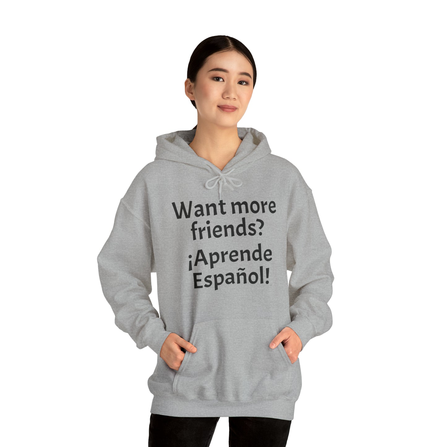 ¿Quieres más amigos? ¡Aprende español! - Sudadera con capucha de mezcla pesada